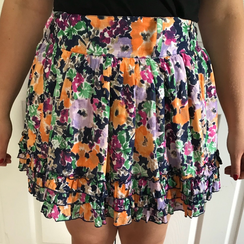 Floral Printed Ruffle Bottom Skirt